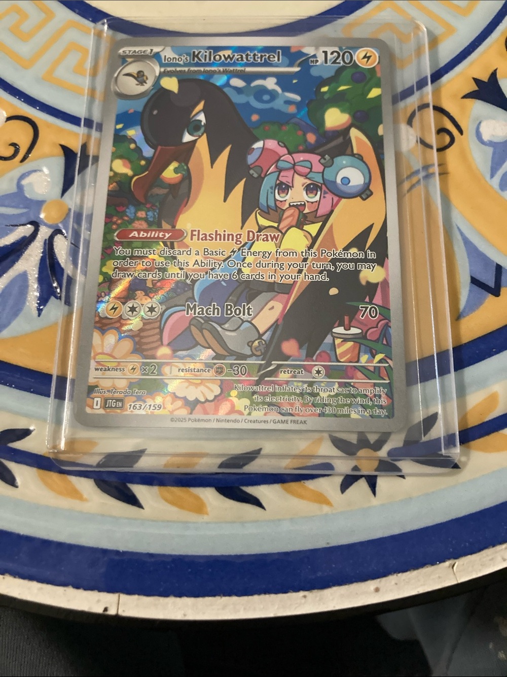 Pokemon Iono's Kilowattrel Holo Card - Yellow, Blue & Pink Artwork